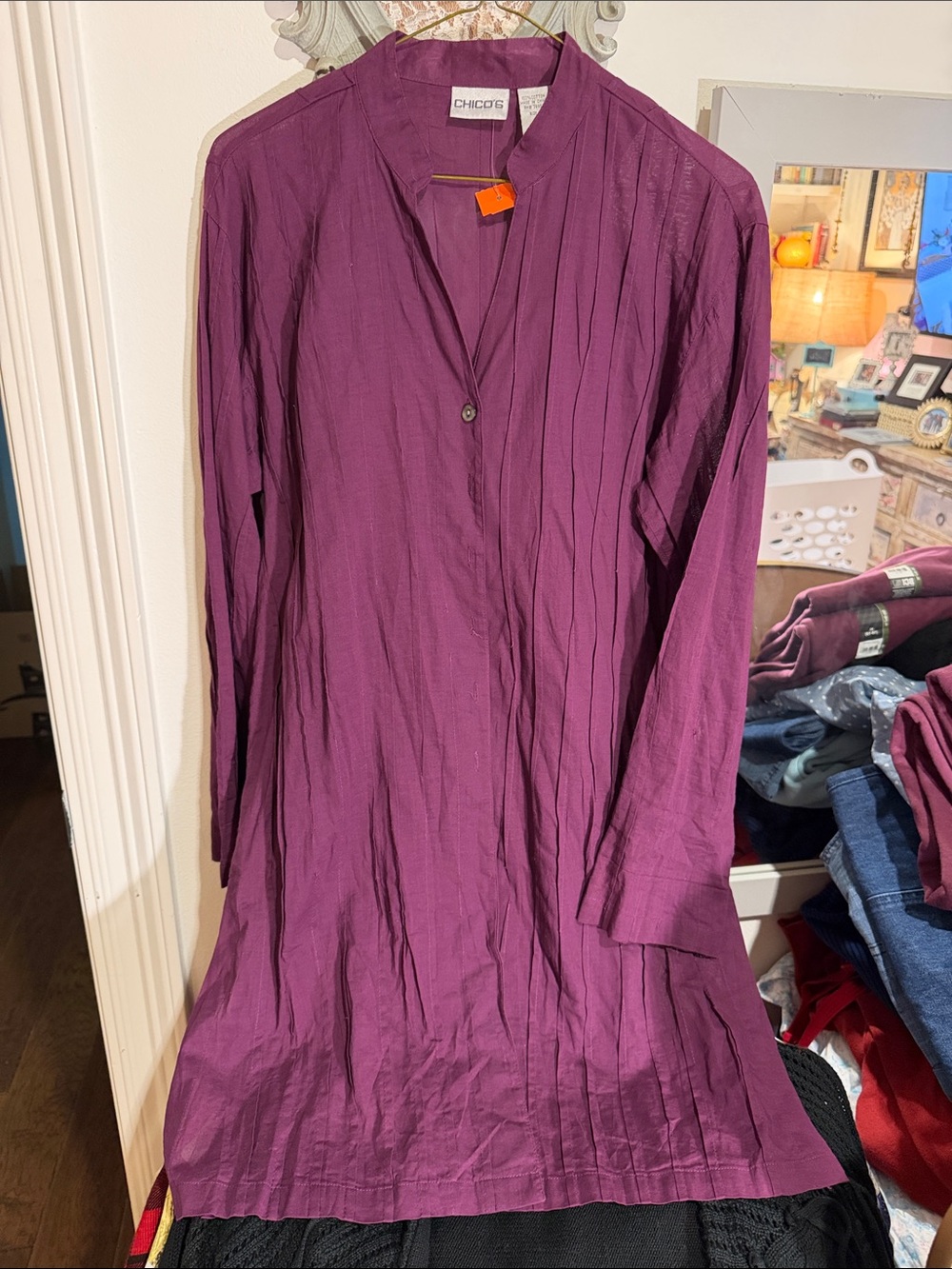 Chico's Plum Long-Sleeve Crinkle Tunic